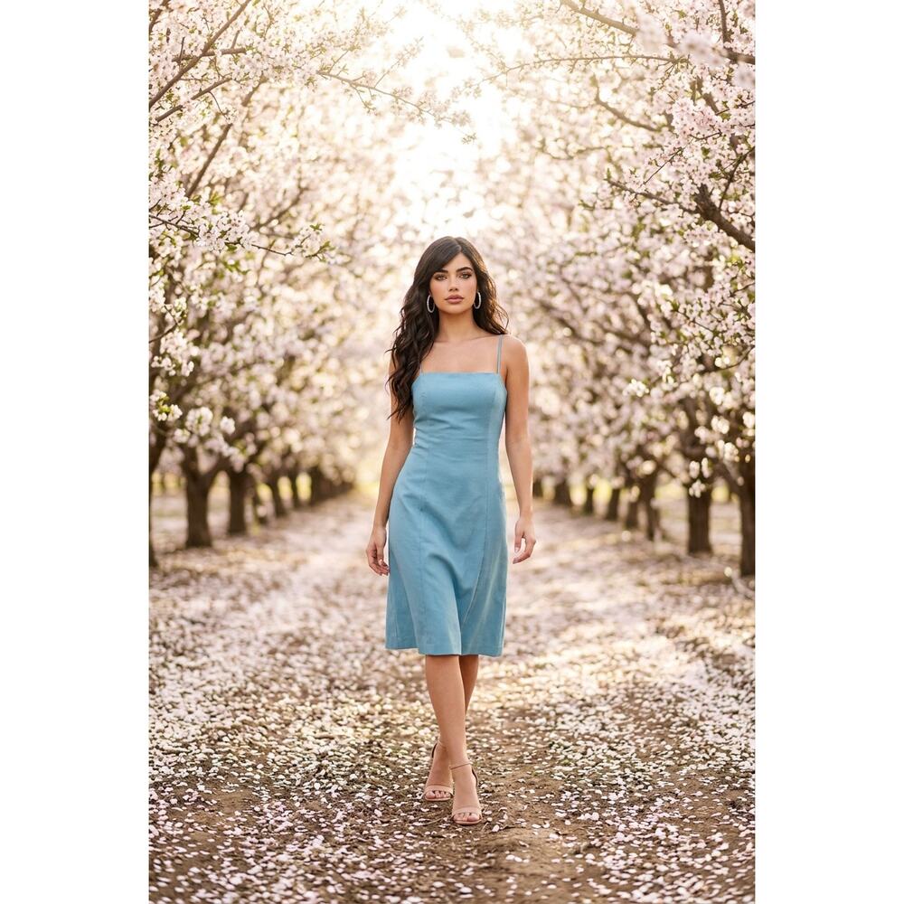 Ann Taylor Peacock Blue Lined Silk Cotton Easter Dress US 8
